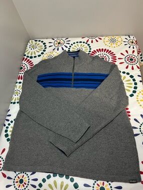 Eddie Bauer Men's XL Gray Wool Blend 1/4 Zip Striped Pullover Sweater